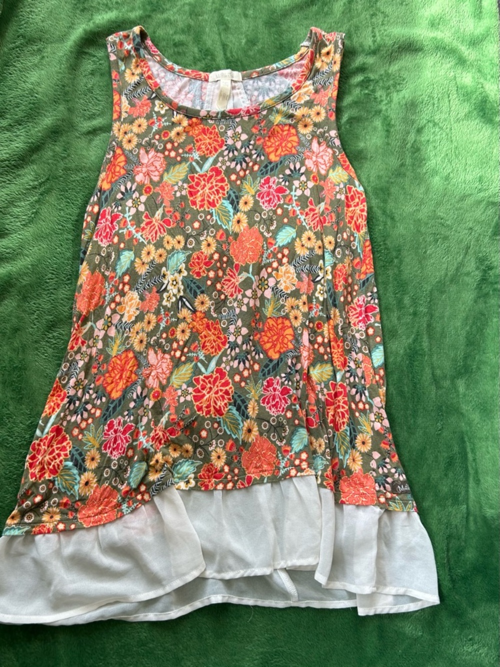 Matilda Jane Olive Floral Scoop Neck Tank with Pink & Orange Blooms